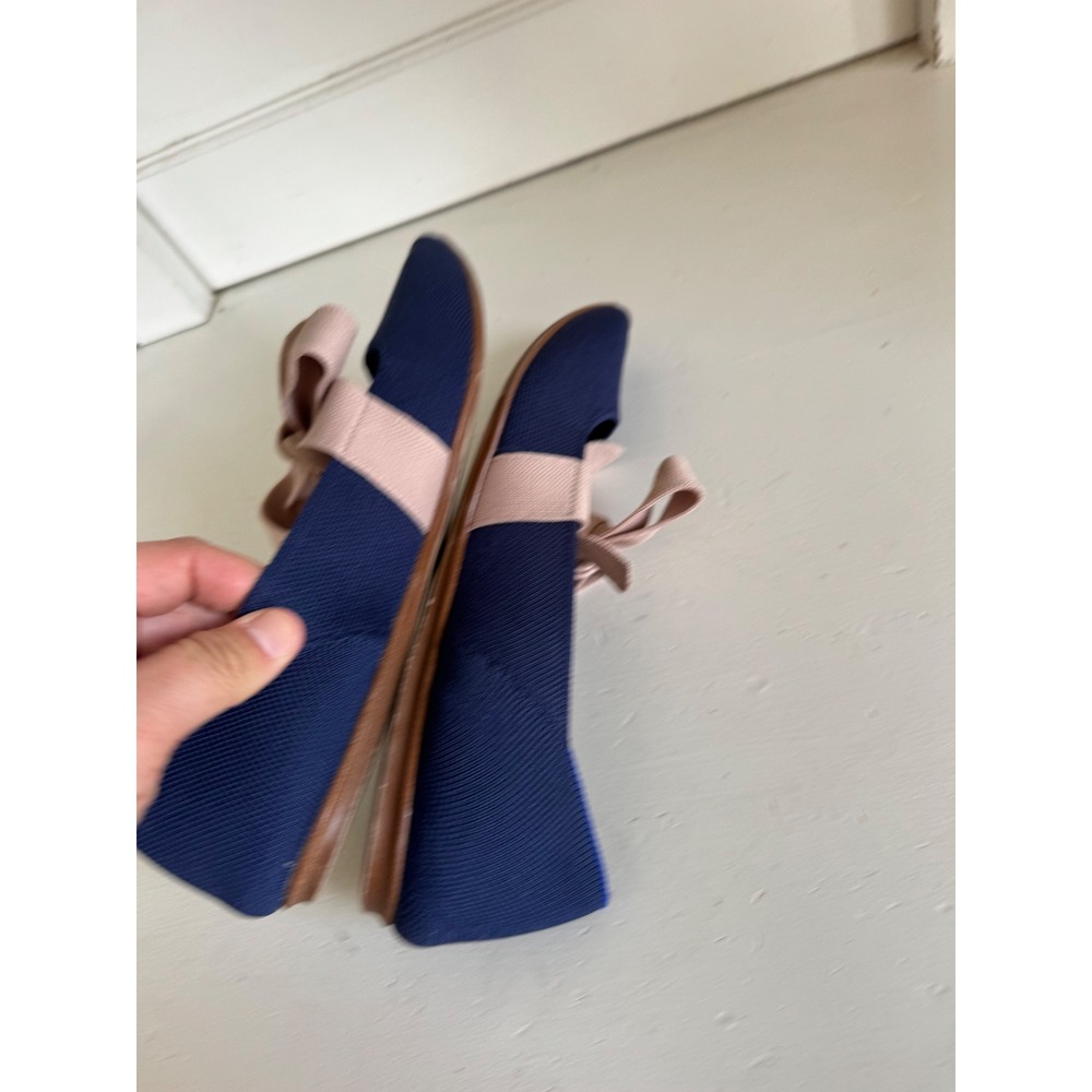 Rothy's The Point Mary Jane sapphire blue & pink bow flats size 10 - Picture 7 of 10
